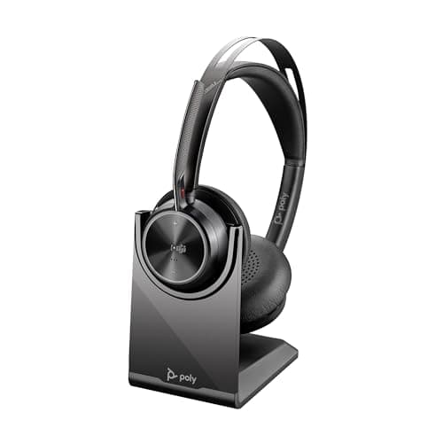 Image of POLY Voyager Focus 2 USB-C-C Headset USB-C/A Adapter Charging Stand Customer Special 1- Active Noise Canceling (ANC) - Connect PC/Mac/Mobile via Bluetooth - Black
