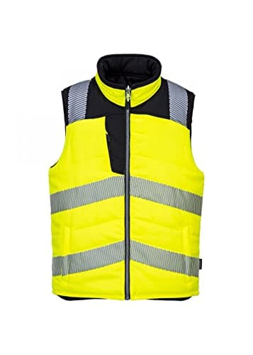Image of Portwest PW374 PW3 Men's Hi-Vis Reversible Bodywarmer - Reflective High Viz Outdoor Safety Security Gilet Workwear Sleeveless Vest, Yellow/Black, XXL