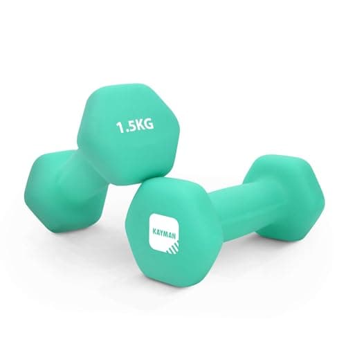 Image of KAYMAN Neoprene Dumbbells Pair with Anti-Slip Grip,Hex Edges,Water-Resistant Surface & Workout Poster-Weight Set for Home, Gym & Fitness (1kg 1.5kg 2kg 3kg 4kg 5kg 6kg 7kg 8kg 9kg 10kg) (2 x 1.5 Kg)