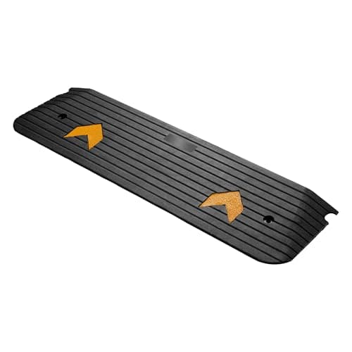 Image of Wiltec Access Ramp Made of Robust Rubber 1100 x 406 x 50 mm, Comes with Yellow Reflective Strips for Increased Visability, Non-Slip Surface and Ideal for Your Home or Industrial Use