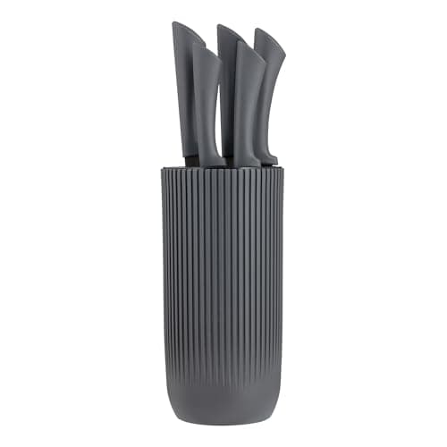 Image of Viners Everyday Urban Ripple 5 Piece Knife Block Set Grey; Chef, Bread, Carving, Utility & Paring Knives, Black, Stainless Steel
