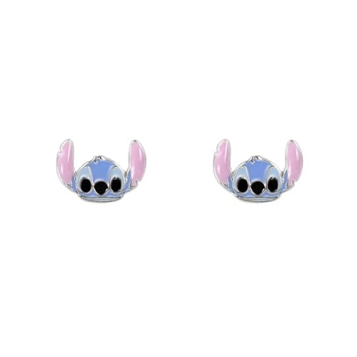 Image of Disney Womens Sterling Silver 925 Stitch Enamel Stud Earrings