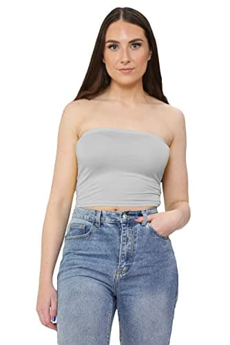 Image of Hamishkane® Strapless Bandeau Ladies Tops, Soft & Stretchy Boob Tube Style Crop Going Out Tops for Women UK - Summer Casual Tube Top for Party or Daily Wear Women's Jumpers Grey