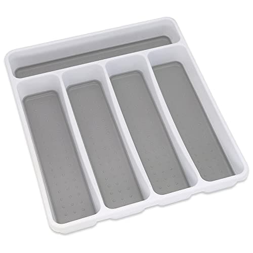Image of Addis Premium Soft touch 5 Compartment kitchen Cutlery Drawer Utensil Organiser Tray, White & Grey new 5 Sections