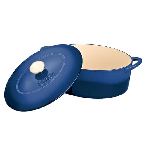 Image of Denby - Cobalt Blue Cast Iron Casserole Dish - 4.25L Capacity Dutch Oven, Oven Safe Pot, Suitable For All Hob Types - Premium, Enamelled - Dishwasher Safe Cookware - 28cm, Oval