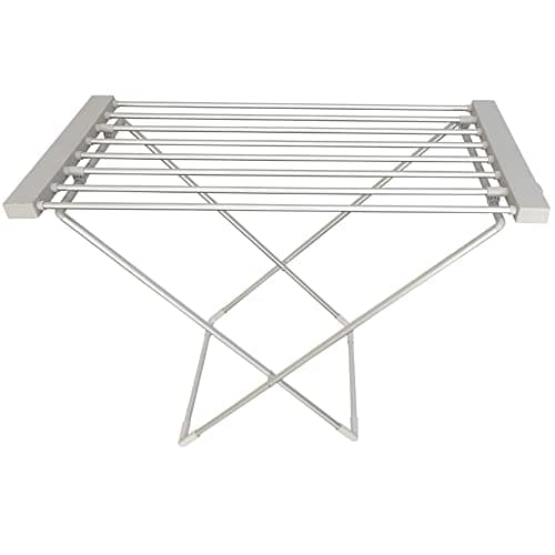 Image of MYLEK Heated Electric Clothes Airer Dryer Rack Foldable, 130W - Portable Indoor Free Standing Deluxe Eco Dry - Energy Efficient, Low Energy - Aluminium, Silver