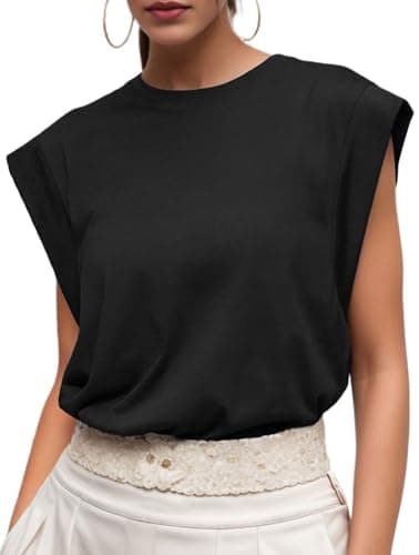 Image of GRECERELLE Womens Cotton T Shirts Cap Sleeves Loose Fit Basic Ladies Tops for Casual Comfort Soft Crew Neck Summer Tees (Black, 3XL)