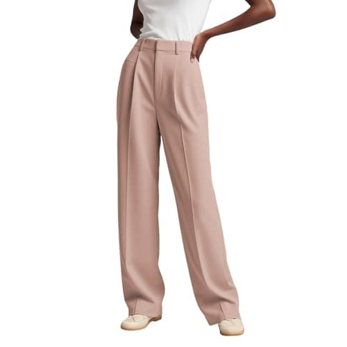 Image of Generisch 2026 High Waisted Straight Cut Work Trousers Casual Floor Length Suit Trousers with Elegant Drape, pink, M