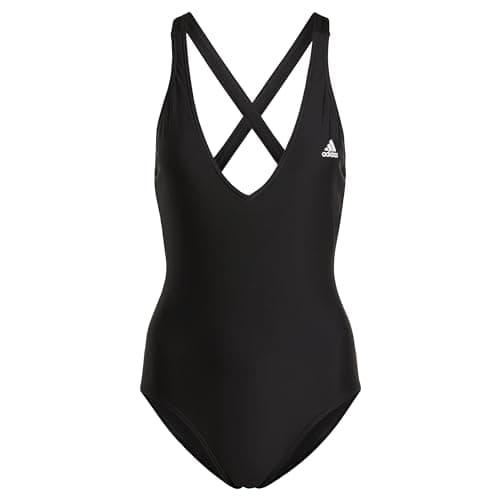 Image of adidas Women's Partial 3-Stripes Swimsuit, Black/White, 34