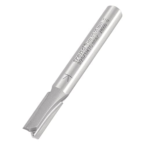 Image of Trend Professional Straight Two Flute Router Cutter, 1/4 Inch Shank, 6.3mm Cut Diameter, 16mm Cut Length, Tungsten Carbide Tipped, 3/20X1/4TC
