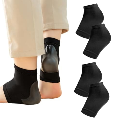 Image of Heel Protectors Ankle Support Sock, 2 Pairs Gel Heel Cups Silicone Heel Protectors Black for Foot Heel Foot Care Compression Sleeve Sprained Ankle Support Socks for Women Men