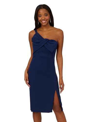 Image of Adrianna Papell Womens Knit Crepe Short Dress, Navy Sateen, 16