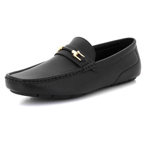 Image of Mens Faux Leather Loafers Slip-On Driving Comfort Soft Insole Classic Moccasins Lightweight Anti-Slip Casual Gents Black Shoes Size 9 UK 43 EU
