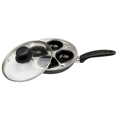 Image of Easy Shopping® 4 Cup Egg Poacher Pan Non Stick Egg Poaching Pan Aluminium Poached Egg Maker, 20cm with Glass Lid and Grip Black Handle