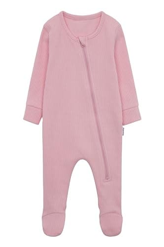 Image of DreamBuy Zip Up Baby Sleepsuits Ribbed Cotton – Footed or Footless. Unisex Newborn Clothes Baby boys' clothing and Baby girl clothes (as8, age, 2_years, 3_years, Sweet Pink)