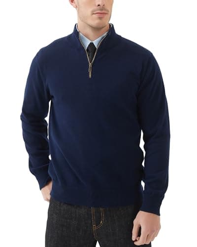 Image of Kallspin Men’s Cotton Quarter Zip Jumper Sweater Long Sleeve Casual Knit Pullover Knitwear(Navy Blue, XXL)