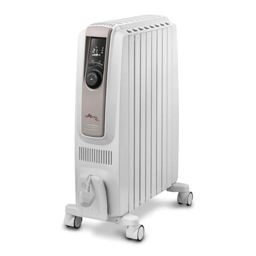 Image of De'Longhi Dragon 4 TRDSX40820E.WB, Oil Filled Radiator with Electronic Timer, Quiet Heater with Functional Design, Chimney Design and Castors, Safety Thermostat, 3 Fan Settings, 2000W, White/Beige