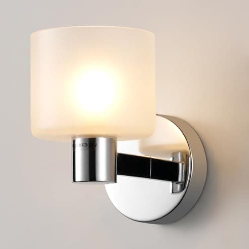 Image of HARPER LIVING Indoor Wall Light, Chrome Wall Lamp with Sanded Glass Shade, Modern Wall Sconce Lights for Living Room Bedroom Hallway Hotel B&B (G9 Base No Bulb)