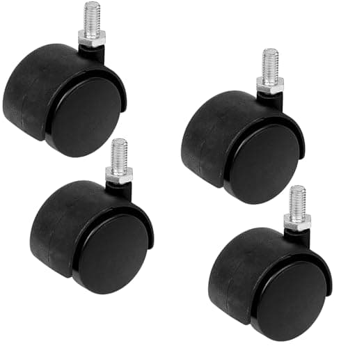Image of Keypak Swivel Castor Wheels - 40mm Black Hooded Twin Wheel - Threaded Stem Fixing - 4 Pack - 18kg Load Per Wheel - For Chairs, Desks & Light Furniture