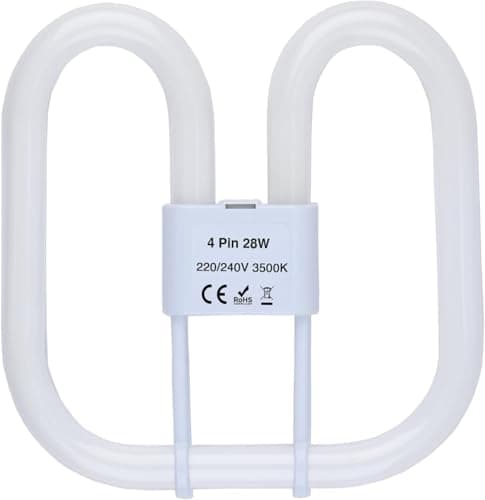 Image of B4U GR10q 4 Pin Bathroom Light Bulb, 2D Square 28W Compact Fluorescent Lamp, CFL Low Energy Light Bulb, 4 Pin Bathroom Light Bulbs for Ceiling Lights, Warm White 3500K
