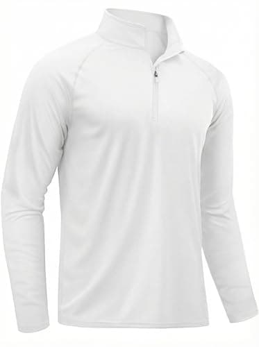 Image of TACVASEN Long Sleeve T Shirt Mens Sun Protection Rash Vest UV Swim Tops 1/4 Zip Quick Dry Gym T Shirt Running Top White,M