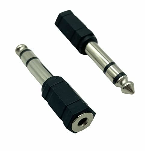 Image of 2 Pack of Headphone Adapters 3.5mm Socket to 6.35mm Jack Plug Audio Stereo Adaptor Converter Black Premium Quality