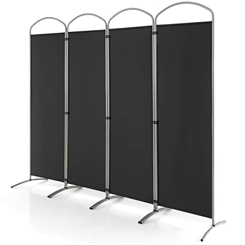 Image of COSTWAY 4/6 Panel Folding Room Divider, Freestanding Wall Privacy Screen Protector, Paravent Partition Separator for Living Room, Bedroom and Office (Black, 4 Panel: 221 x 188cm)