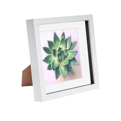 Image of Nicola Spring 8 x 8 3D Shadow Box Photo Frame - Craft Display Picture Frame with 6 x 6 Mount - Glass Aperture - White/White