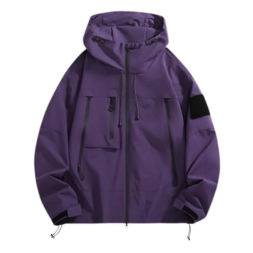 Image of Mens Waterproof jacket Casual Fashion Windproof Long Sleeve Hooded Coat Outdoor Hiking Camping Fishing Jacket waterproof golf jackets 4xl white jackets cropped Purple 3XL