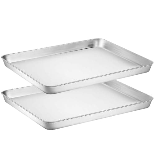 Image of Baking Tray Set of 2, Stainless Steel Baking Sheets Pans, Large Professional Oven Trays for Cooking Serving, Non Toxic & Healthy, Mirror Finished & Dishwasher Safe, 40.5x30.5x2.5cm