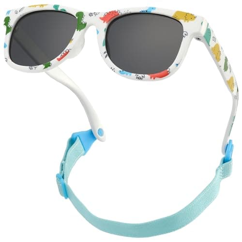 Image of CIKJUK Polarised Baby Sunglasses 0-24 Months - with Flexible Strap Flower Printing Design Silicone Sun Glasses for Toddler Newborn Infant UV Protection - White