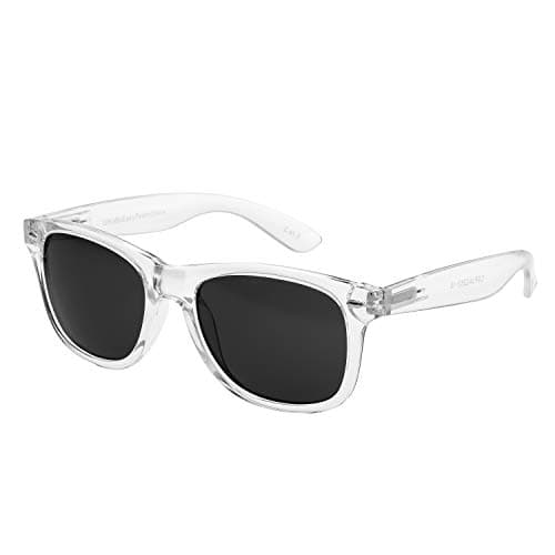 Image of Ultra - Clear Frame Sunglasses UV400 - Transparent Retro Unisex Mirrored Fashion Glasses for Men & Women with Spring Hinges & Pouch - Black Lenses
