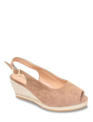 Image of Chums Ladies Wide Fit Espadrille Sandal Mock Suede with Padded Sole, Adjustable Buckle & Medium Wedge Beige 5
