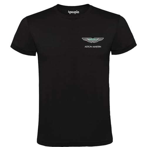 Image of Black Aston Martin Logo T-Shirt for Men - 100% Cotton, Available in Sizes S M L XL XXL: Style and Comfort on Every Walk, Black/White, S