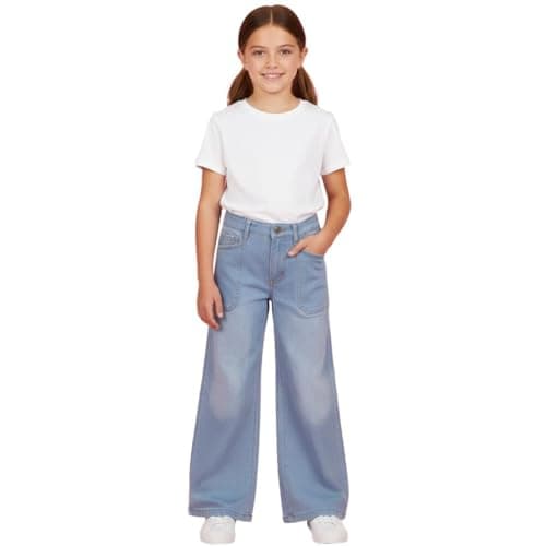 Image of A2Z 4 Kids Girls Palazzo Jeans Wide Leg Stretchy Denim Pants Flared - Jeans JN45 Light Blue 13-14