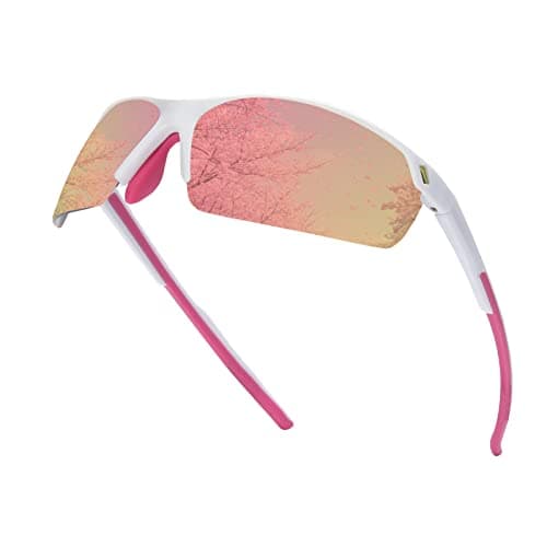 Image of SKYWAY Polarized Sunglasses Women Men,Wrap-Around Sports Sunglasses for Cycling Running Fishing Baseball UV Protection SS8006 (White Frame/Pink Lens)