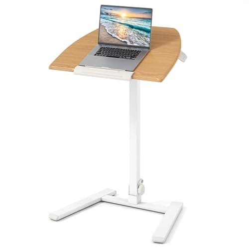 Image of COSTWAY Height Adjustable Standing Desk, Mobile Sit Stand Computer Desk with Tilting Desktop and Wheels, Podium Stand PC Laptop Table Study Writing Workstation (Natural, 65 x 50 x 75-109 cm)