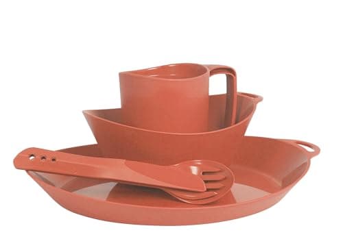 Image of Lifeventure Ellipse Reusable 4-Piece Tableware Set: Knife/Fork/Spoon, Plate, Bowl, Mug for Camping, Travel & Outdoor - Rust Orange
