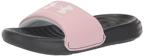 Image of Under Armour Ansa Fixed Strap Slide Sandal for Kids, (004) Black/Prime Pink/White, 20.0 cm