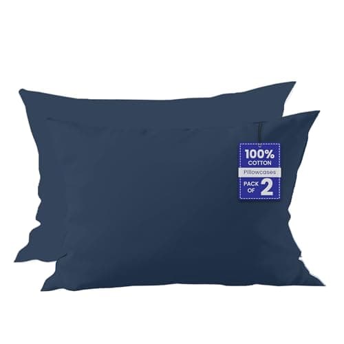 Image of Luxe Dreams 100% Cotton Pillow Cases 2 Pack, Soft & Breathable Pillow covers with Envelope Closure, Wrinkle & Fade Resistant Navy Blue Pillowcases Standard Size (50x70 CM)
