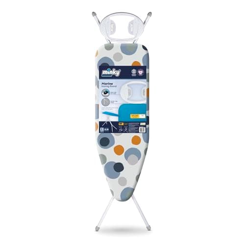 Image of Minky Marine Ironing Board with 114 x 38cm Ironing Surface, Angled Iron Rest, Iron Board with Adjustable Height up to 94cm & Non-Slip Feet, Foldable, Made in the UK
