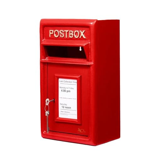 Image of Assorted Collections Wall Mounted Post Box Classic Large Letter Box Lockable With 2 Keys, Heavy Duty Cast Iron Weatherproof Mailbox Easy To Install Keep 24x17x 44 cm, 11.8 kg (Red)