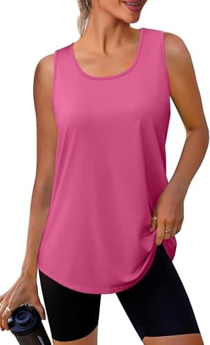 Image of WIHOLL Gym Tops for Women UK Women Activewear Vest Tops Sleeveless Crew Neck Workout Running Yoga Sport Shirts Pink Size 14-16