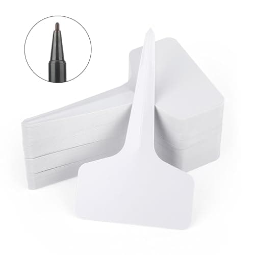 Image of KINGLAKE Plant Labels and Pen for Outdoor Plants, Plant Markers & Labels Plastic White Garden Plant Tags for Seed, Herb, Seedling, Vegetables, Flower, Potted Plant, 6x10cm, T-Type, 100