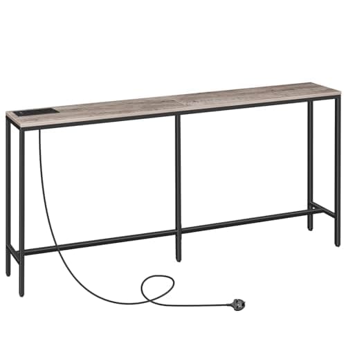 Image of MAHANCRIS Console Table with Power Outlet, 180 cm Narrow Sofa Table, Industrial Entryway Table with USB Ports, Behind Couch Table for Entryway, Hallway, Foyer, Living Room, Bedroom ACTHG18KE01N1