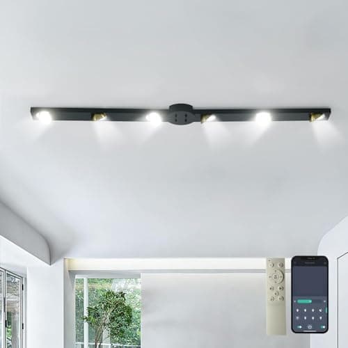 Image of GEADI LED Ceiling Light 120CM, 30W Dimmable Kitchen Lights Ceiling, 6-Rotatable Lights Black Ceiling Lamp for Living Room, Bedroom, Hallway