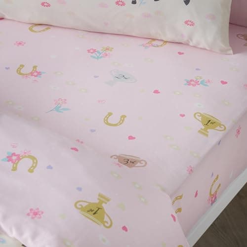 Image of Catherine Lansfield Happy Horses Single Fitted Sheet Pink