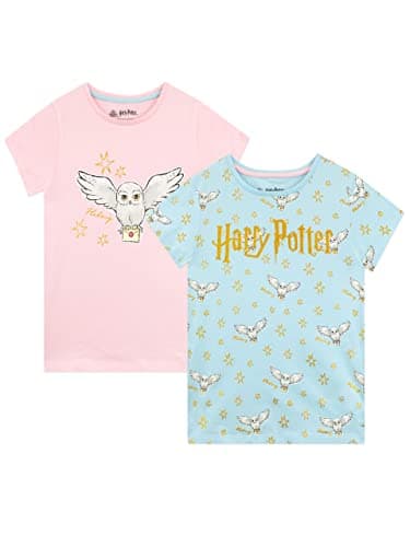 Image of Harry Potter Girls Hedwig T-Shirt Pack of 2 Short Sleeve Tee for Kids 2 Pack 7-8 Years Multicoloured