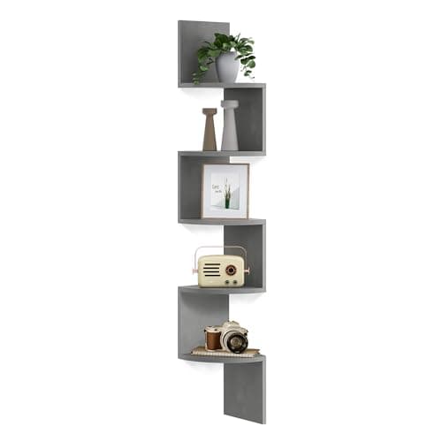 Image of VASAGLE Corner Wall Shelf 5 Tier Storage Shelf Plant Shelf for Bedroom, Living Room, Bathroom, Home Office, Dove Grey