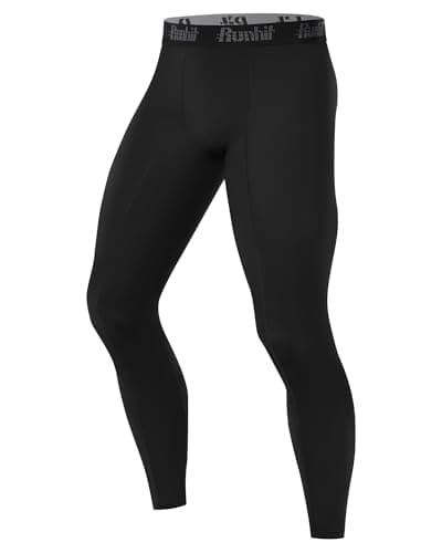 Image of Runhit Men's Running Leggings, Sports Compression Tights Thermal Base Layer Pants Quick-Dry Trousers for Jogging Golf Yoga Training Black L